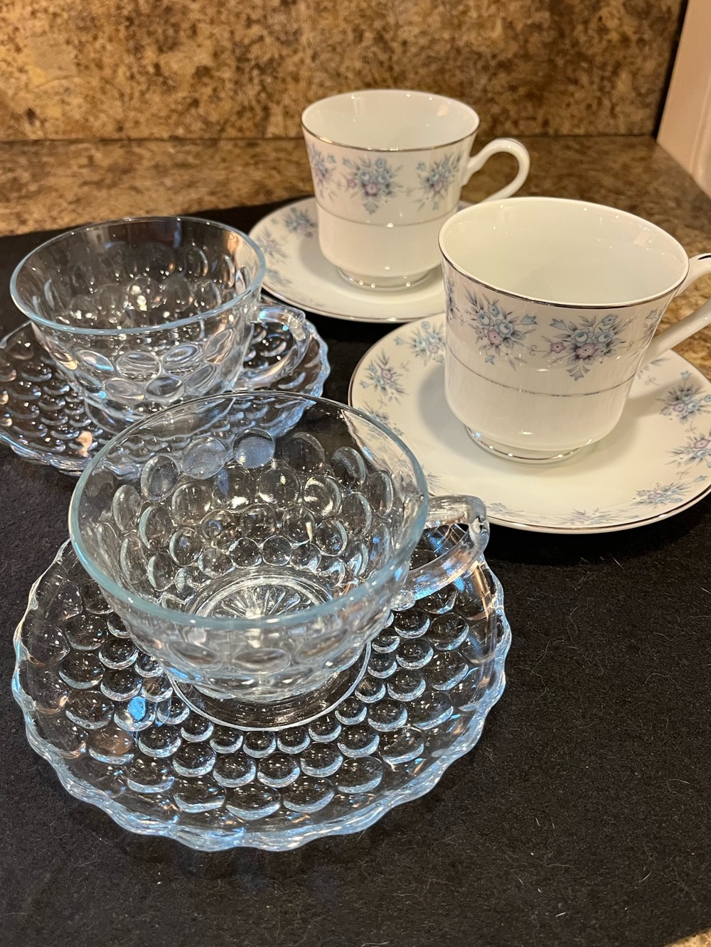 The Wentworth Collection Avington and vintage ice blue Tea Cups and Saucers